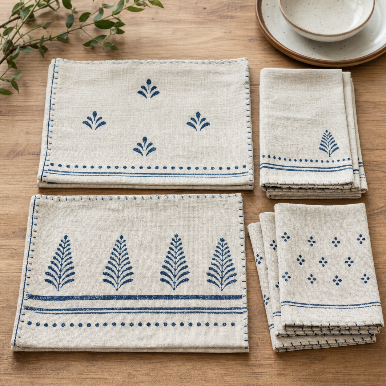 Indigo Block Print Table Linen Set